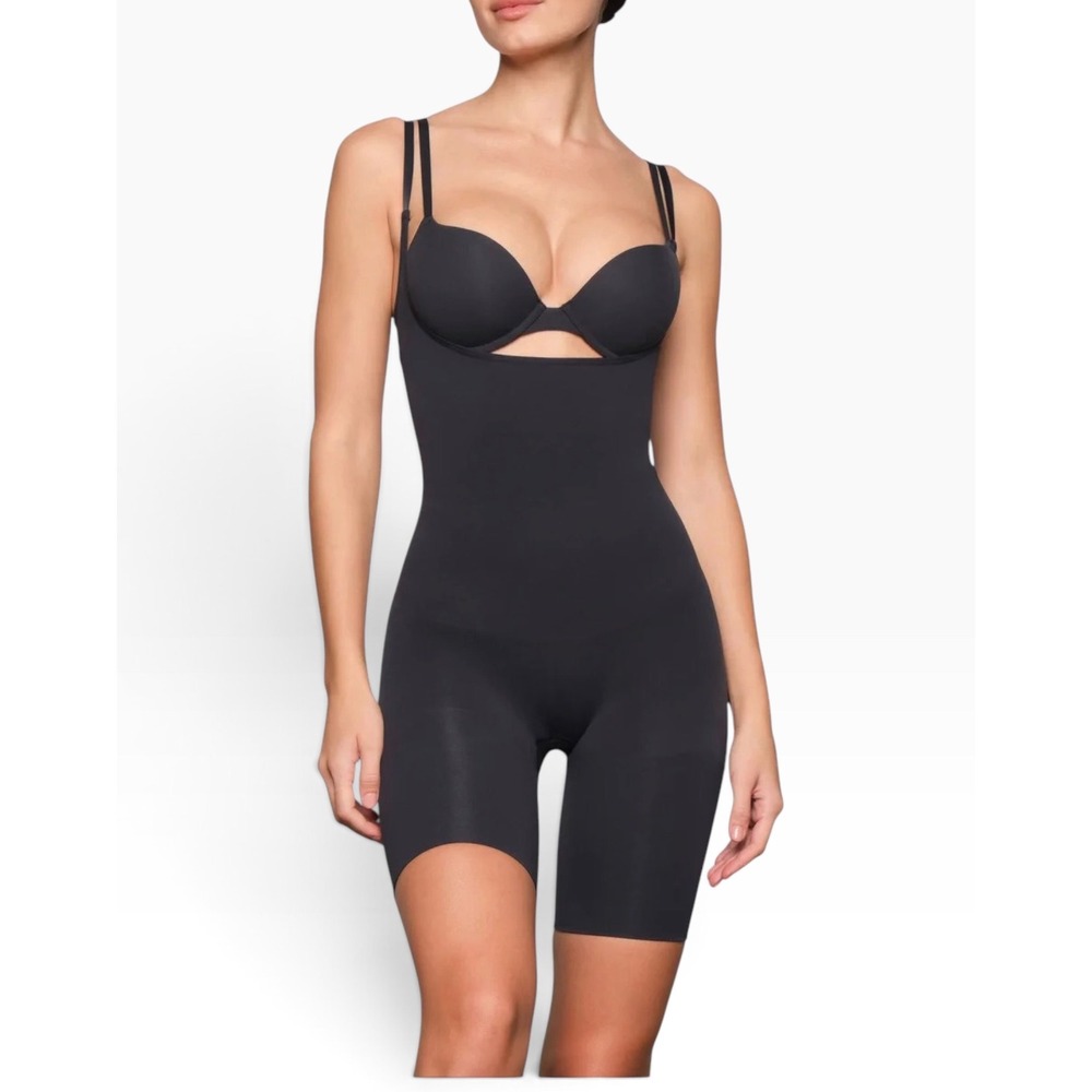 Skims Sculpting Open Bust Mid Thigh Bodysuit Onyx Black M/L Shapewear